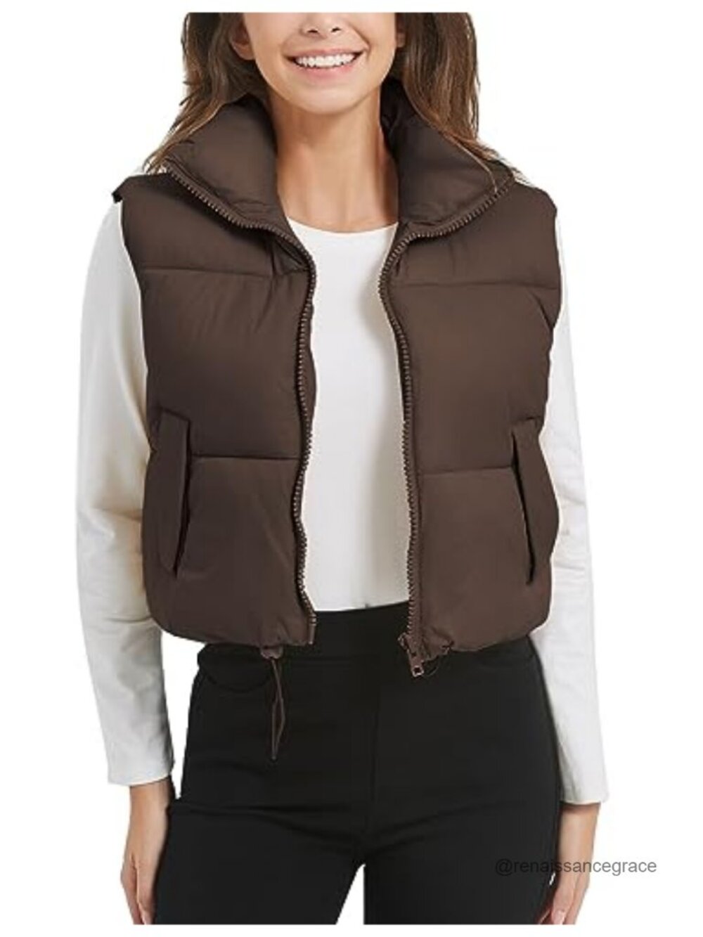 Lightweight Nylon Puffer Vest Zip Up Cropped Sleeveless Winter Outerwear